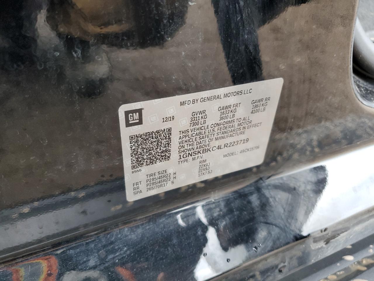 2020 Chevrolet Tahoe K1500 Lt VIN: 1GNSKBKC4LR223719 Lot: 81813905