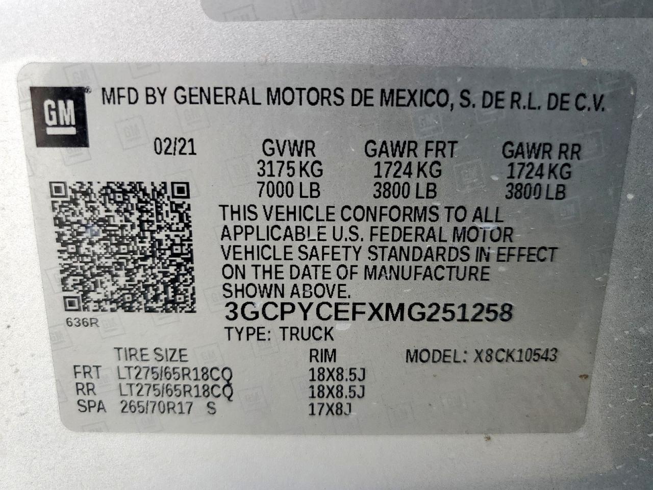 2021 Chevrolet Silverado K1500 Trail Boss Custom VIN: 3GCPYCEFXMG251258 Lot: 71204605