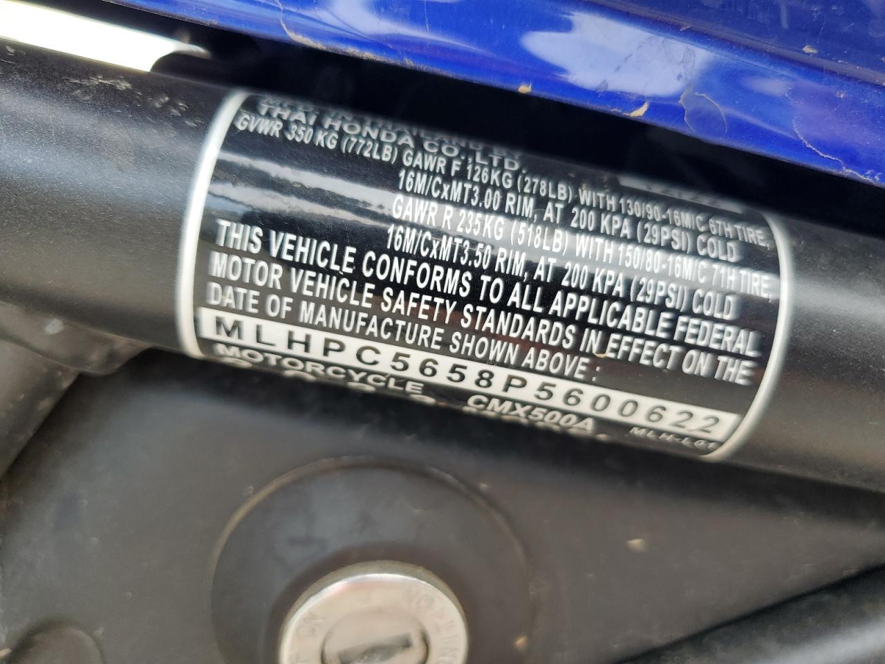 2023 Honda Cmx500 A VIN: MLHPC5658P5600622 Lot: 72092575