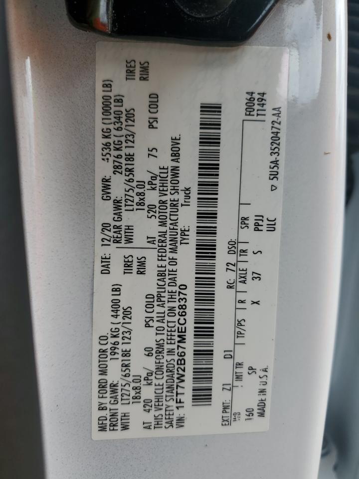 2021 Ford F250 Super Duty VIN: 1FT7W2B67MEC68370 Lot: 80193855