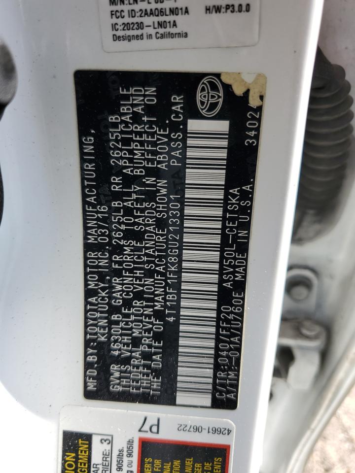 2016 Toyota Camry Le VIN: 4T1BF1FK8GU213301 Lot: 80321985