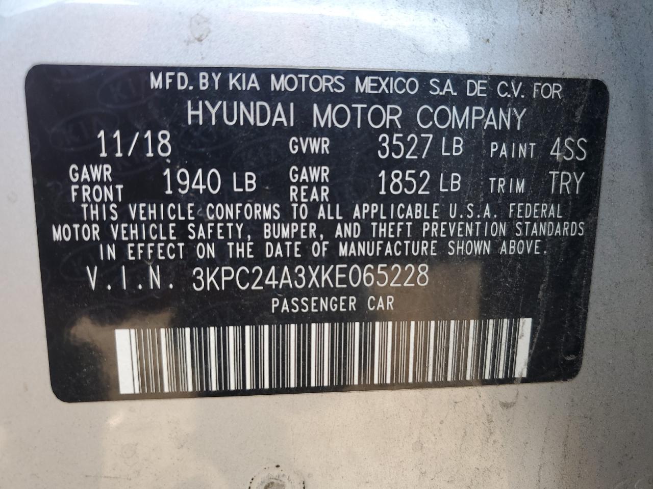 2019 Hyundai Accent Se VIN: 3KPC24A3XKE065228 Lot: 81573275