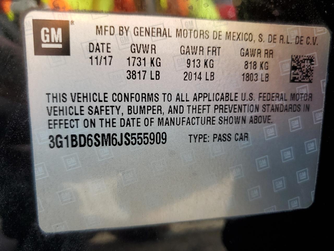 2018 Chevrolet Cruze Lt VIN: 3G1BD6SM6JS555909 Lot: 80748615