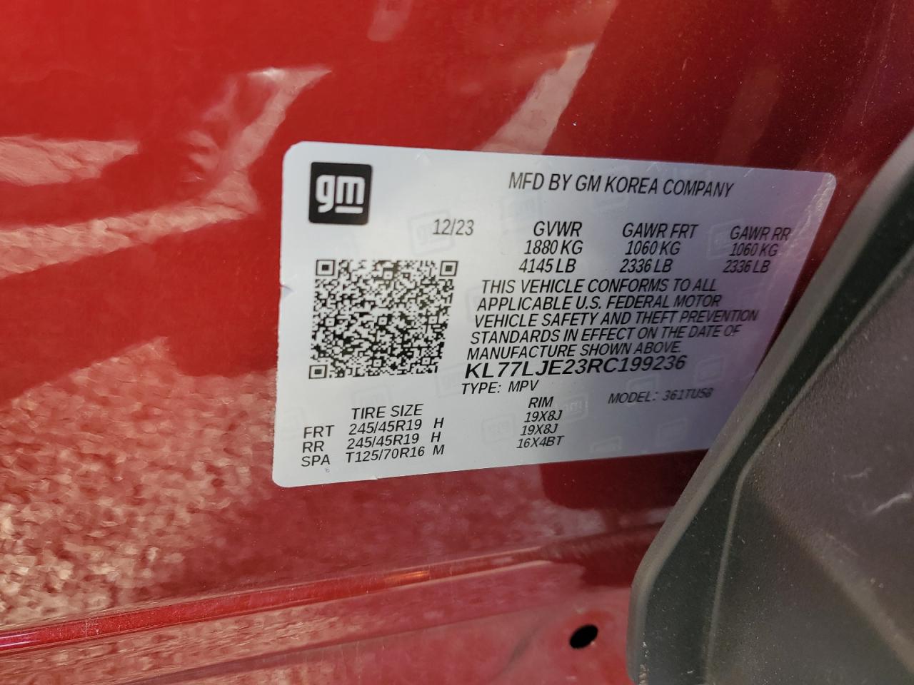 2024 Chevrolet Trax 2Rs VIN: KL77LJE23RC199236 Lot: 82128995