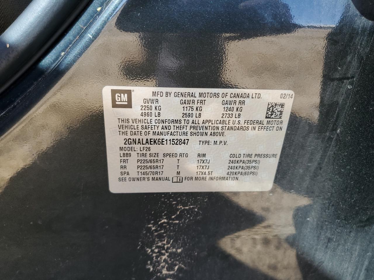 2014 Chevrolet Equinox Ls VIN: 2GNALAEK6E1152847 Lot: 84410745