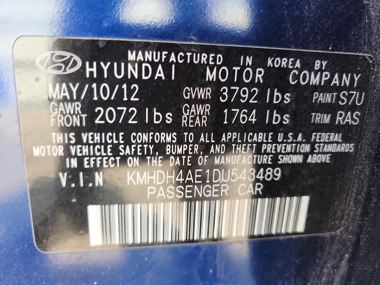 2013 Hyundai Elantra Gls VIN: KMHDH4AE1DU543489 Lot: 71543335
