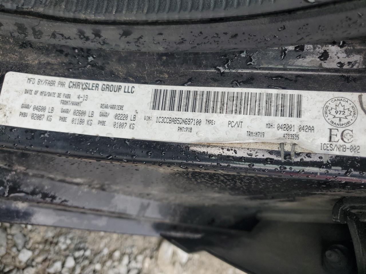 2013 Chrysler 200 Lx VIN: 1C3CCBAB5DN697100 Lot: 71673735