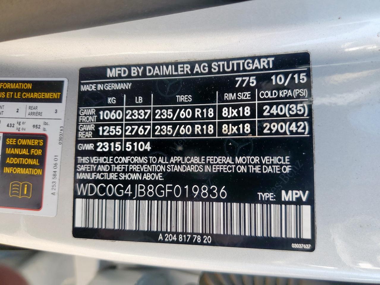 2016 Mercedes-Benz Glc 300 VIN: WDC0G4JB8GF019836 Lot: 71556825