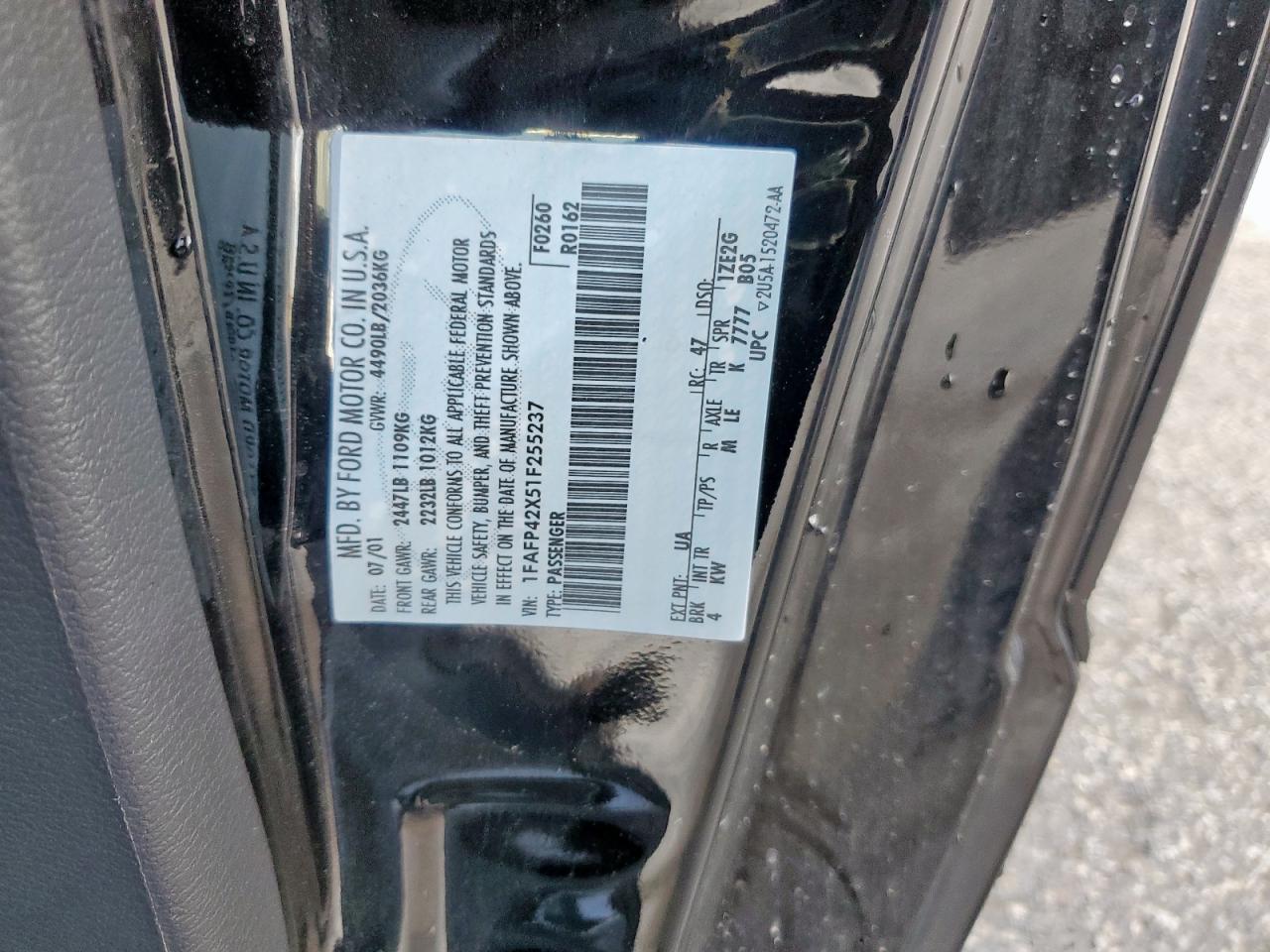 2001 Ford Mustang Gt VIN: 1FAFP42X51F255237 Lot: 84016185