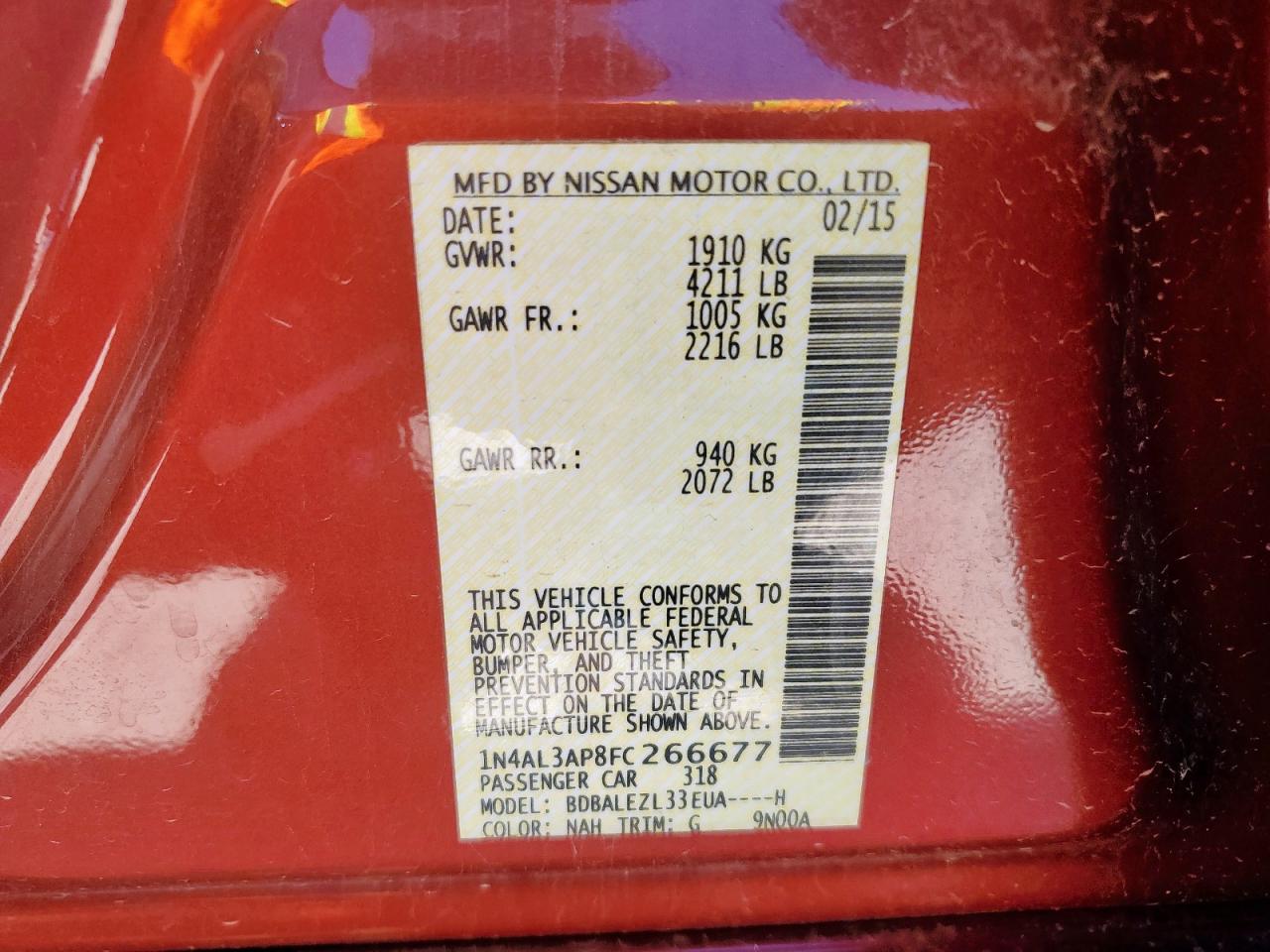 2015 Nissan Altima 2.5 VIN: 1N4AL3AP8FC266677 Lot: 70694715