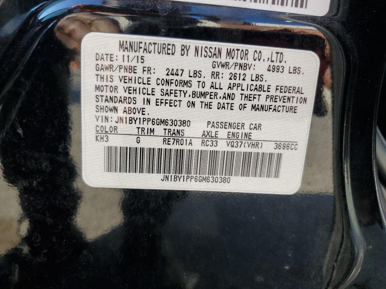 2016 Infiniti Q70L 3.7 VIN: JN1BY1PP6GM630380 Lot: 84537885