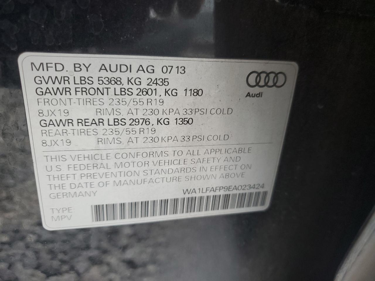 2014 Audi Q5 Premium Plus VIN: WA1LFAFP9EA023424 Lot: 81928095