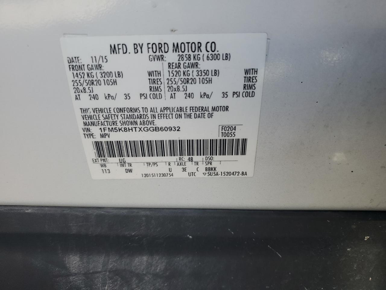 2016 Ford Explorer Platinum VIN: 1FM5K8HTXGGB60932 Lot: 81901695