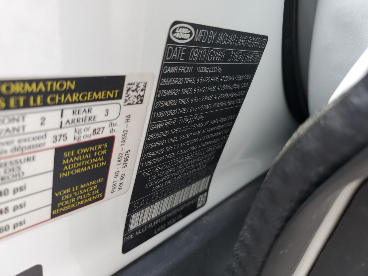 2020 Land Rover Range Rover P525 Hse VIN: SALGS2SE0LA579575 Lot: 70954315