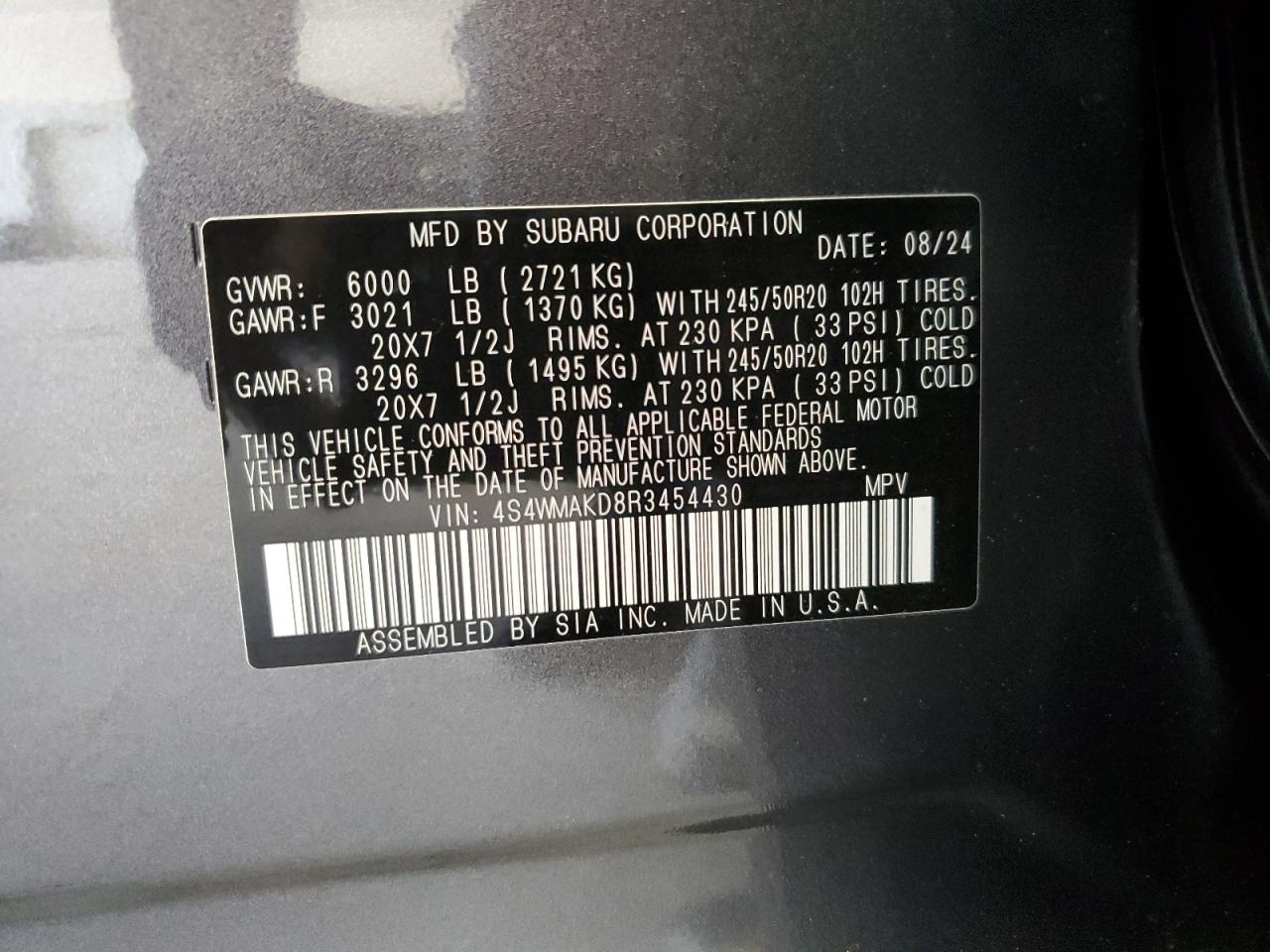 2024 Subaru Ascent Onyx Edition VIN: 4S4WMAKD8R3454430 Lot: 71319315