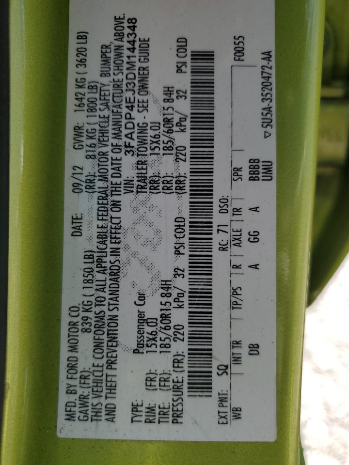 2013 Ford Fiesta Se VIN: 3FADP4EJ3DM144348 Lot: 84281705