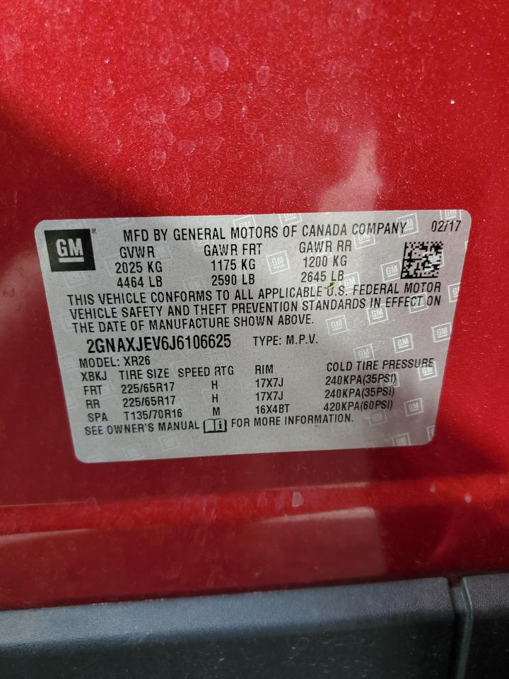 2018 Chevrolet Equinox Lt VIN: 2GNAXJEV6J6106625 Lot: 80783515