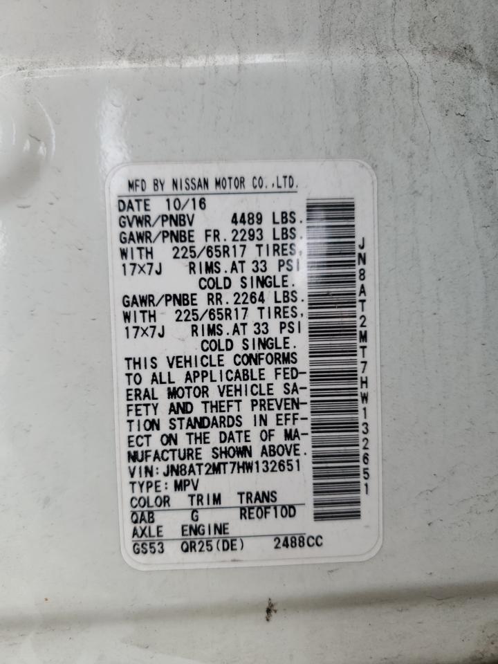 2017 Nissan Rogue S VIN: JN8AT2MT7HW132651 Lot: 81478435