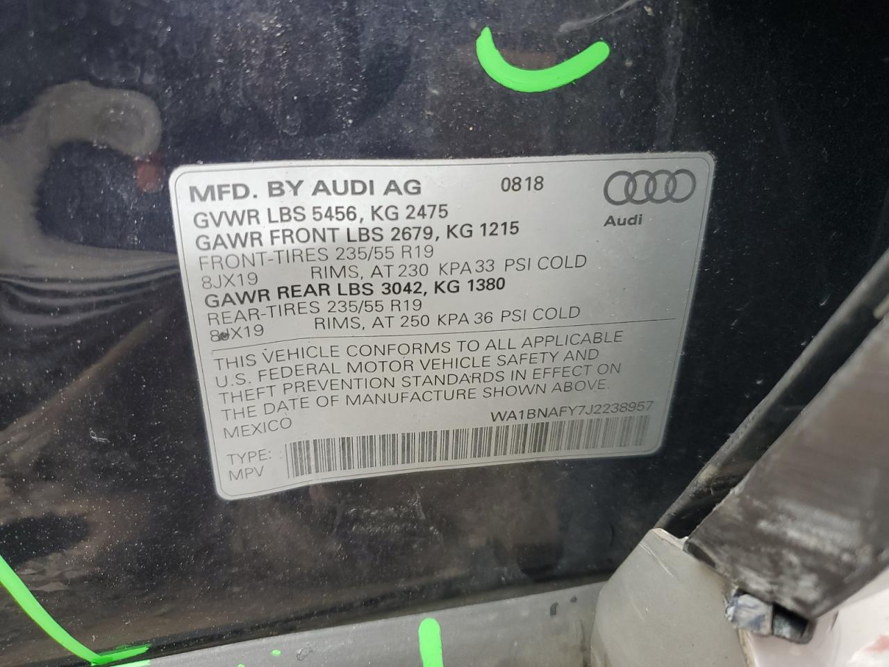 2018 Audi Q5 Premium Plus VIN: WA1BNAFY7J2238957 Lot: 81402165