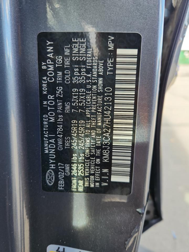 2017 Hyundai Tucson Limited VIN: KM8J3CA27HU421310 Lot: 80877325
