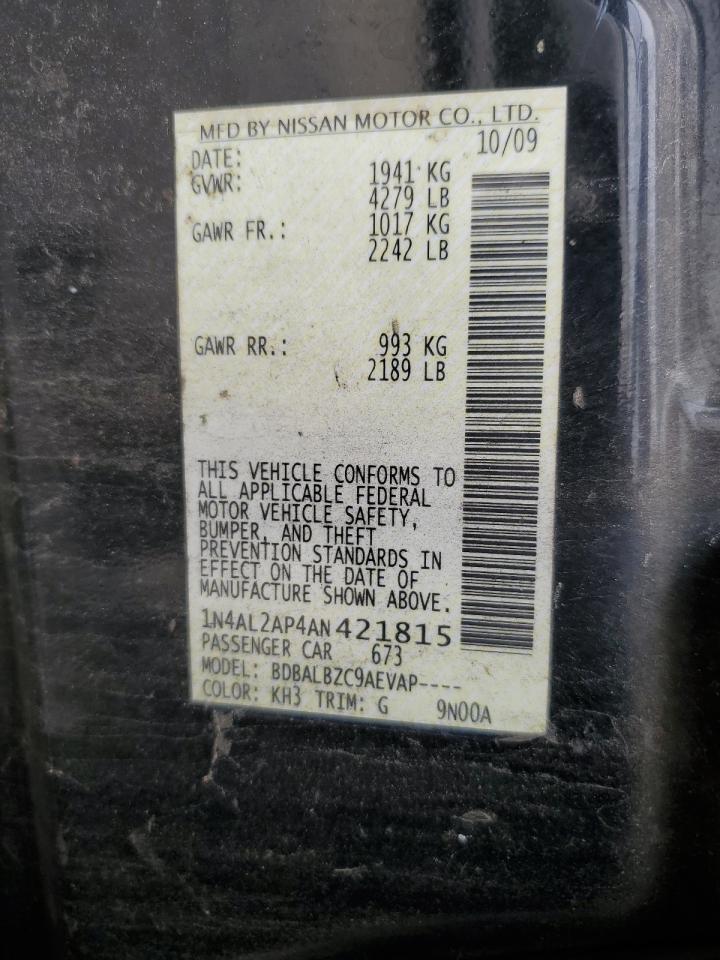 2010 Nissan Altima Base VIN: 1N4AL2AP4AN421815 Lot: 81837135