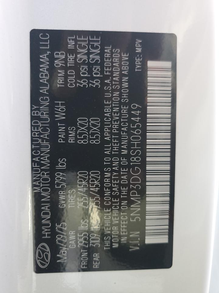 2025 Hyundai Santa Fe Limited VIN: 5NMP3DG18SH065449 Lot: 84642645
