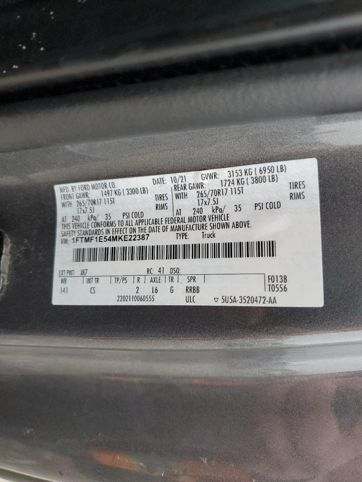2021 Ford F150 VIN: 1FTMF1E54MKE22387 Lot: 81709815