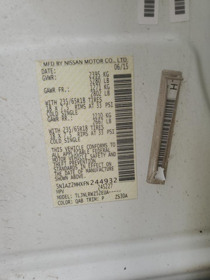 2015 Nissan Murano S VIN: 5N1AZ2MHXFN244932 Lot: 70898925