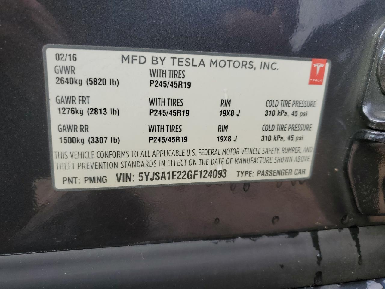 2016 Tesla Model S VIN: 5YJSA1E22GF124093 Lot: 84013565