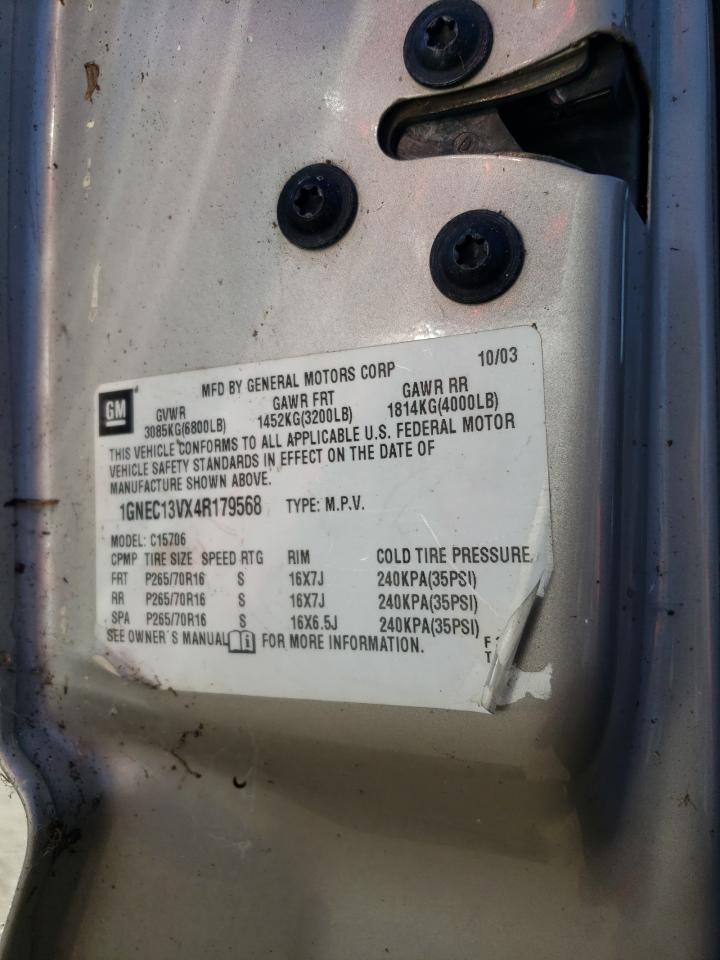 2004 Chevrolet Tahoe C1500 VIN: 1GNEC13VX4R179568 Lot: 81054895