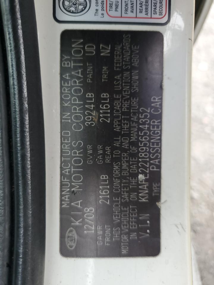 2009 Kia Spectra Ex VIN: KNAFE221895654352 Lot: 84599635