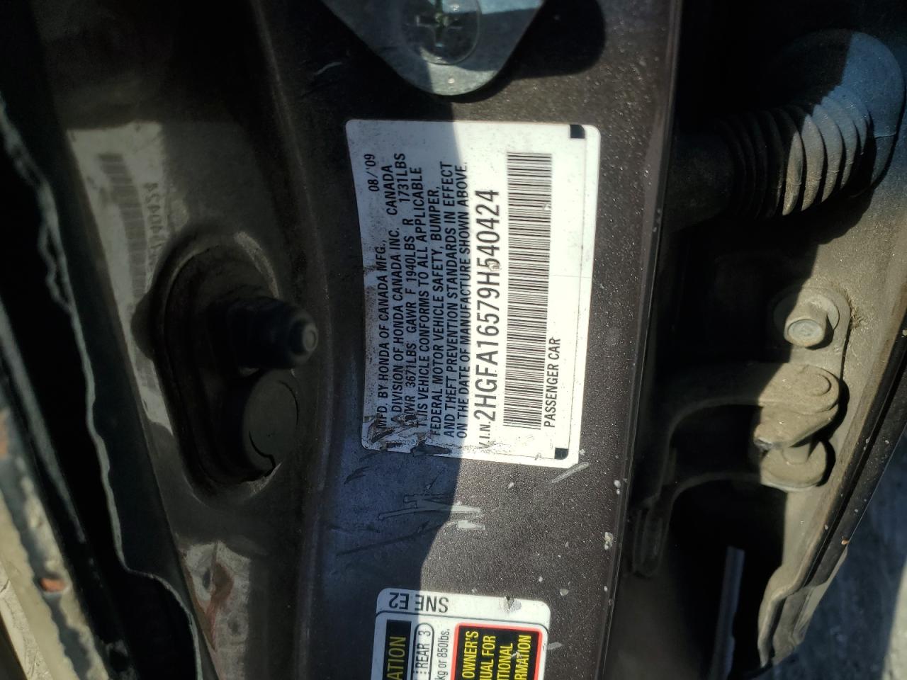 2009 Honda Civic Lx VIN: 2HGFA16579H540424 Lot: 81641585