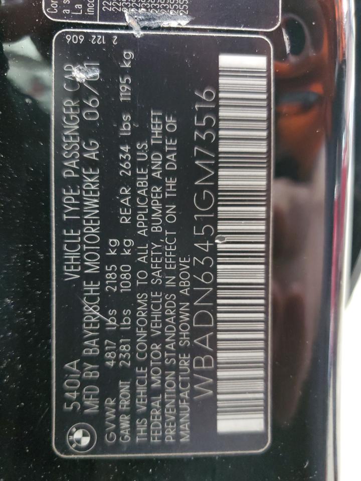 2001 BMW 540 I Automatic VIN: WBADN63451GM73516 Lot: 81859085