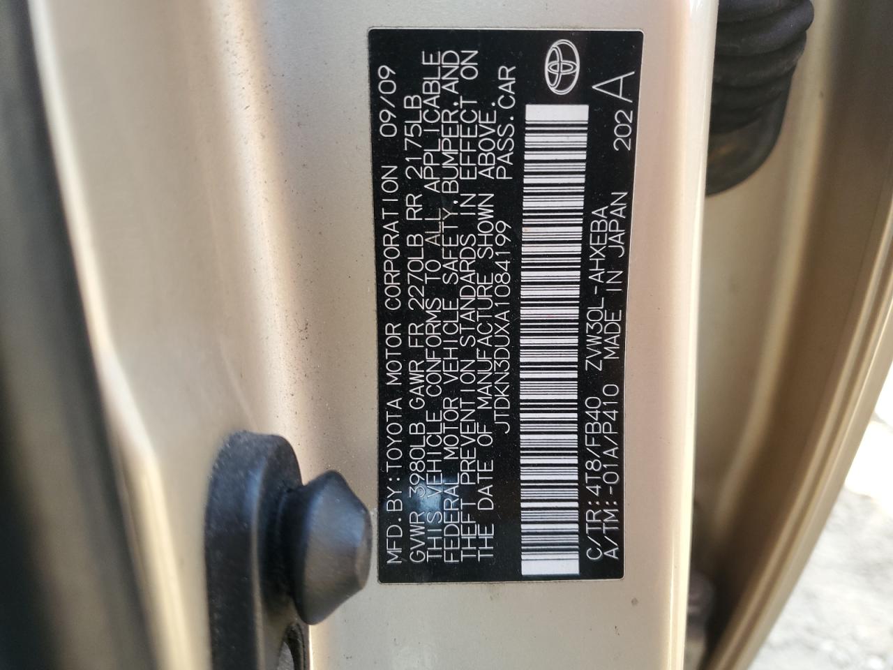 2010 Toyota Prius VIN: JTDKN3DUXA1084199 Lot: 72024275