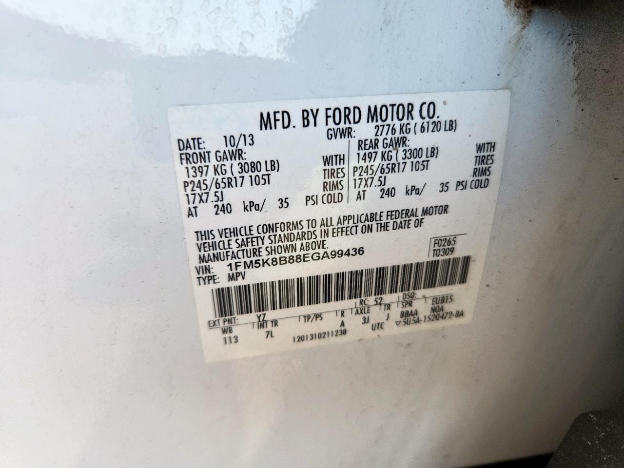 2014 Ford Explorer VIN: 1FM5K8B88EGA99436 Lot: 72103435