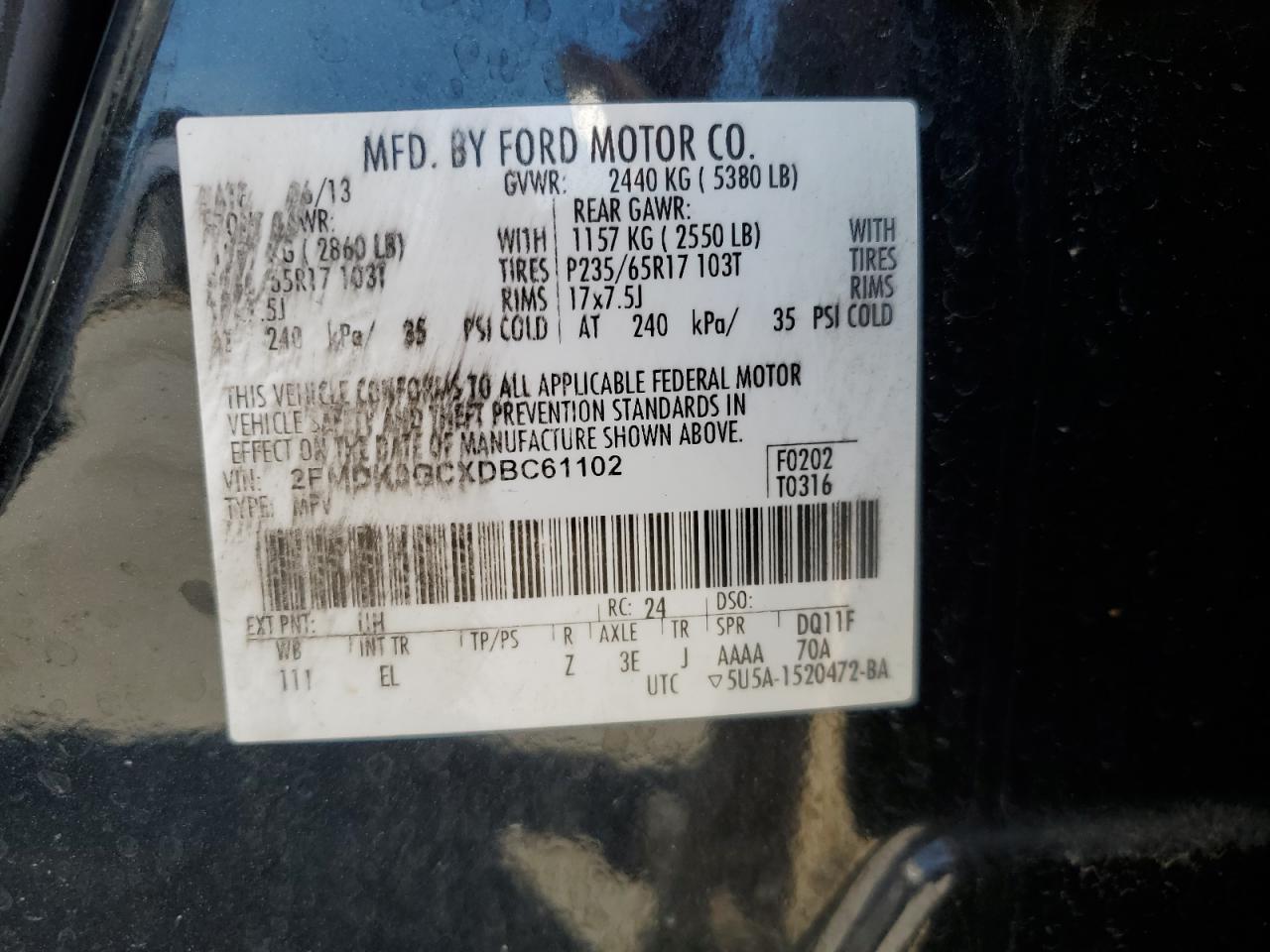 2013 Ford Edge Se VIN: 2FMDK3GCXDBC61102 Lot: 84237565