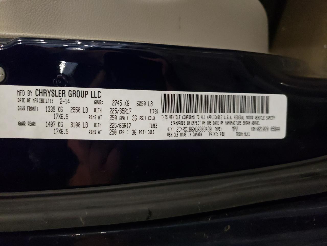 2014 Chrysler Town & Country Touring VIN: 2C4RC1BGXER303430 Lot: 81493005