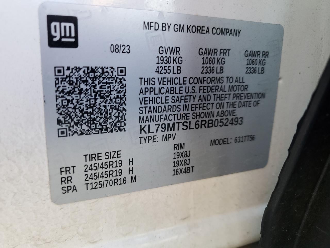 2024 Chevrolet Trailblazer Rs VIN: KL79MTSL6RB052493 Lot: 80458265