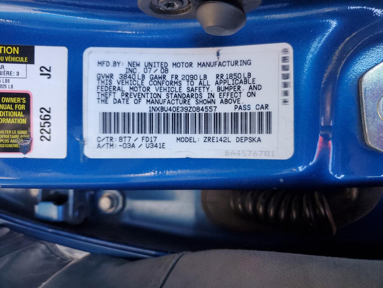 2009 Toyota Corolla Base VIN: 1NXBU40E39Z084557 Lot: 81154225