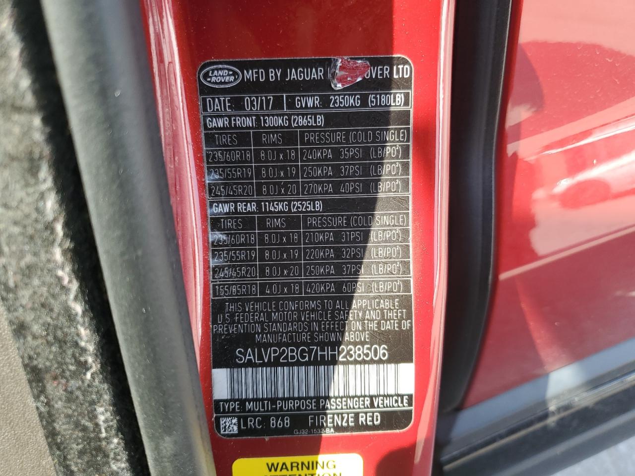 2017 Land Rover Range Rover Evoque Se VIN: SALVP2BG7HH238506 Lot: 80706555