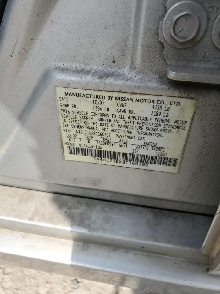 2008 Nissan Altima 3.5Se VIN: 1N4BL21EX8C160392 Lot: 80286075