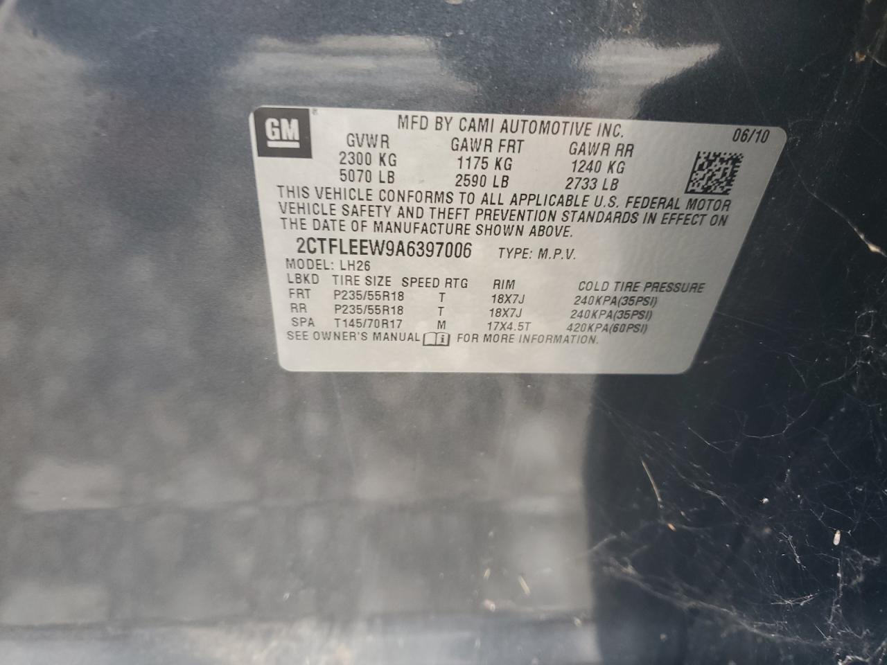 2010 GMC Terrain Sle VIN: 2CTFLEEW9A6397006 Lot: 81796225