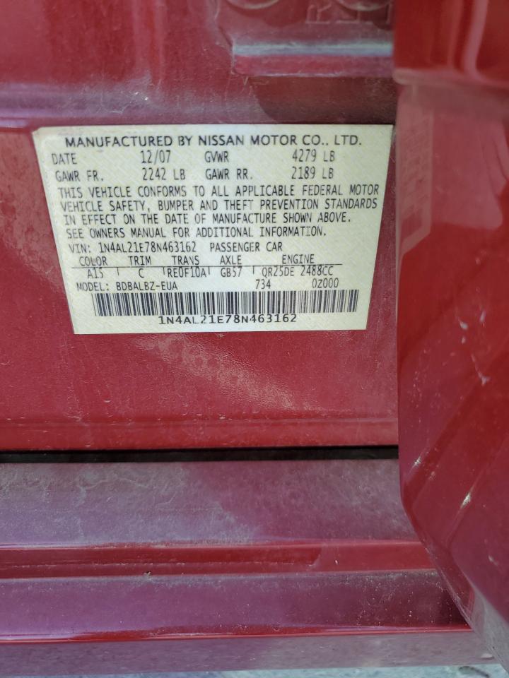 2008 Nissan Altima 2.5 VIN: 1N4AL21E78N463162 Lot: 80196655