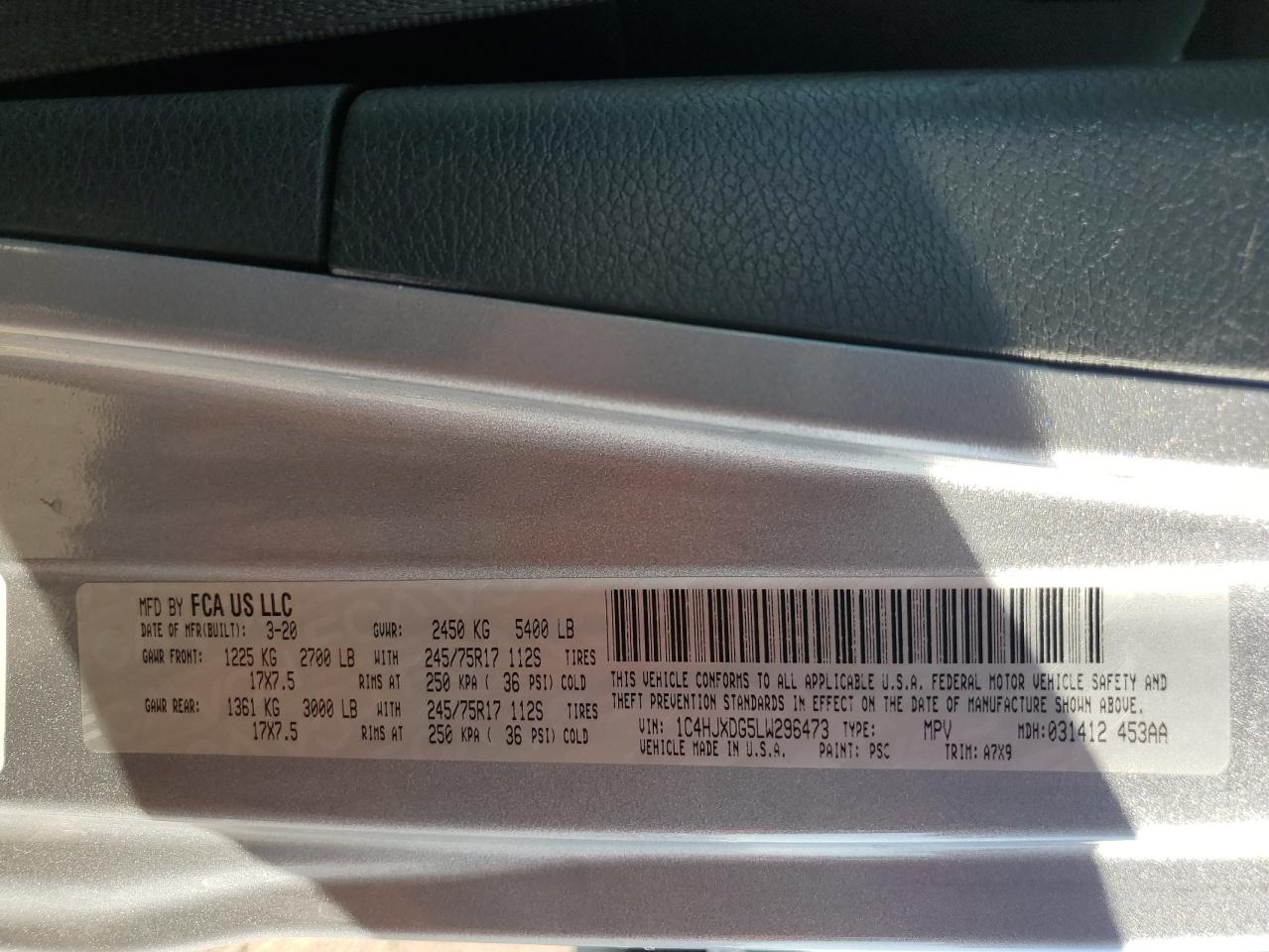 2020 Jeep Wrangler Unlimited Sport VIN: 1C4HJXDG5LW296473 Lot: 84030525