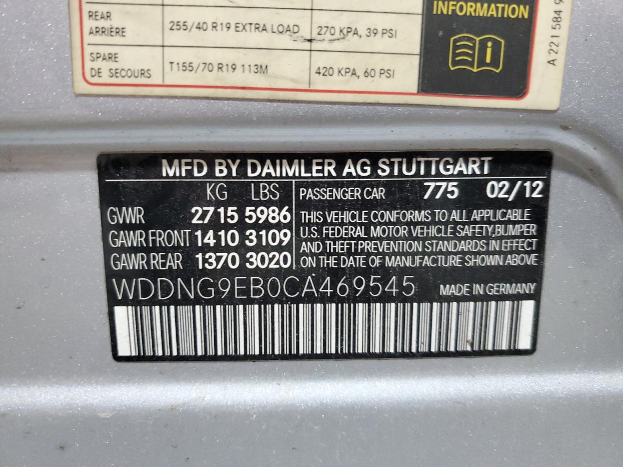 2012 Mercedes-Benz S 550 4Matic VIN: WDDNG9EB0CA469545 Lot: 71672685