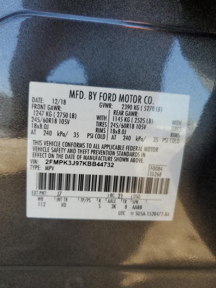 2019 Ford Edge Sel VIN: 2FMPK3J97KBB44732 Lot: 80799395