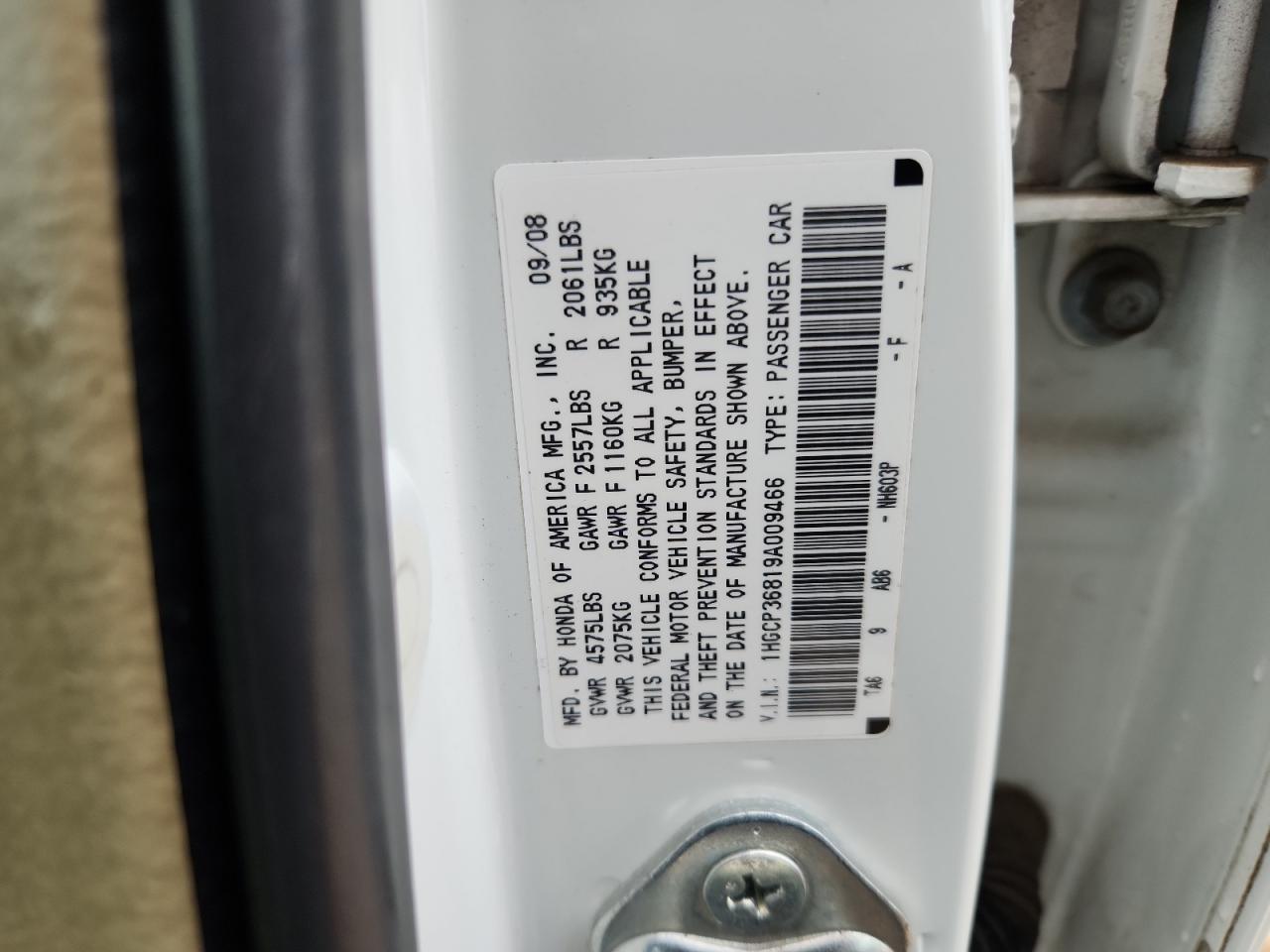 2009 Honda Accord Exl VIN: 1HGCP36819A009466 Lot: 81272825