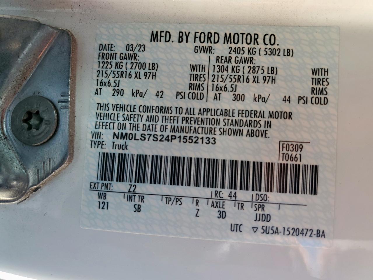 2023 Ford Transit Connect Xl VIN: NM0LS7S24P1552133 Lot: 83859995