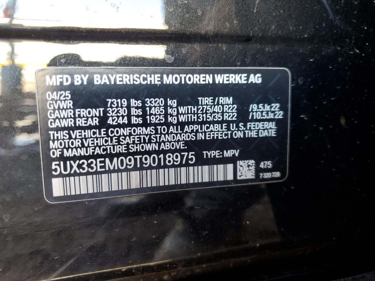 2026 BMW X7 M60I VIN: 5UX33EM09T9018975 Lot: 84251285