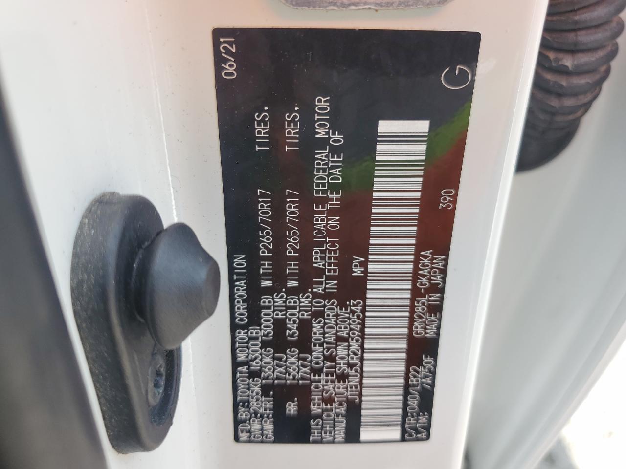 2021 Toyota 4Runner Sr5/Sr5 Premium VIN: JTENU5JR2M5949543 Lot: 80848655